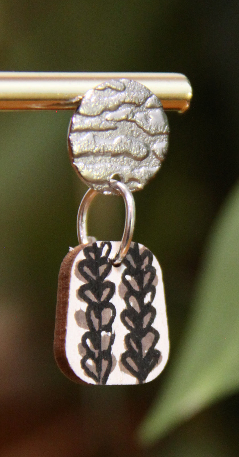 Brown Floral Small Rectangular Earrings