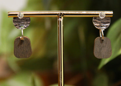 Brown Floral Small Rectangular Earrings