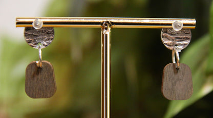 Brown Floral Small Rectangular Earrings