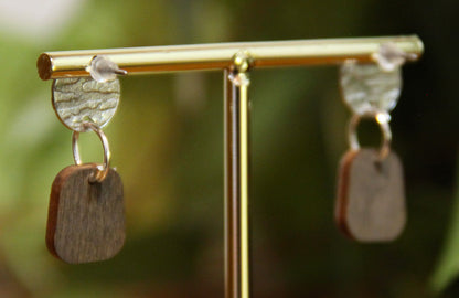 Brown Floral Small Rectangular Earrings