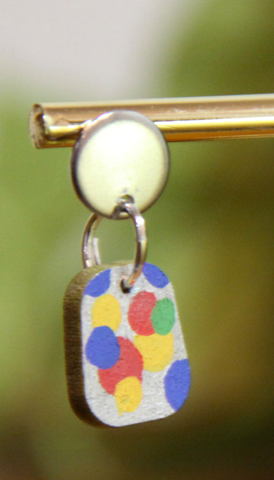 Blue, Yellow and Red Bubbles Small Rectangular Earrings