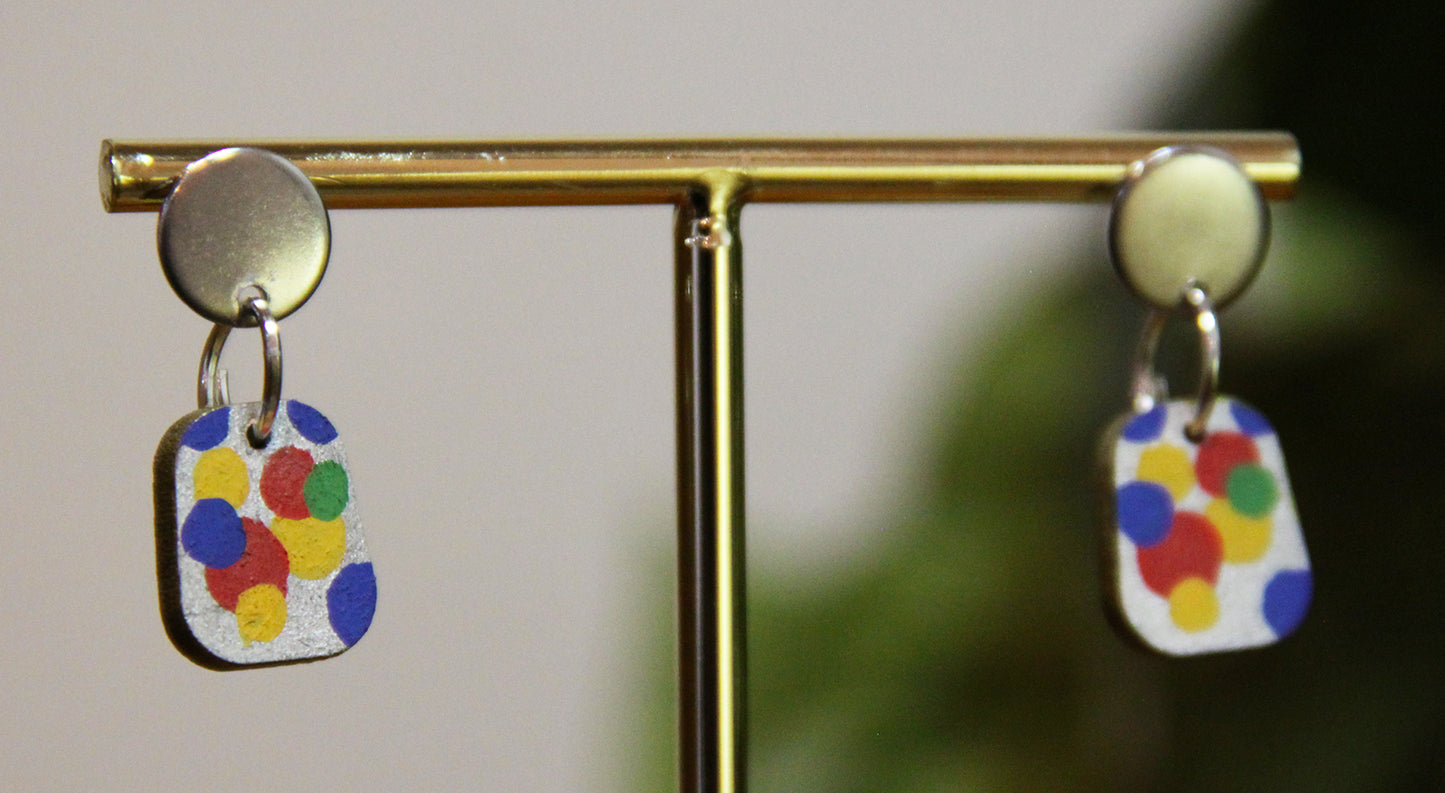 Blue, Yellow and Red Bubbles Small Rectangular Earrings