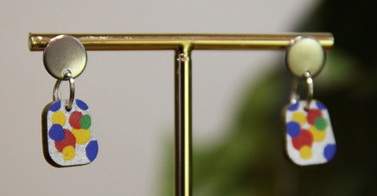 Blue, Yellow and Red Bubbles Small Rectangular Earrings
