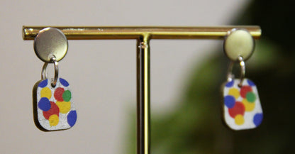 Blue, Yellow and Red Bubbles Small Rectangular Earrings