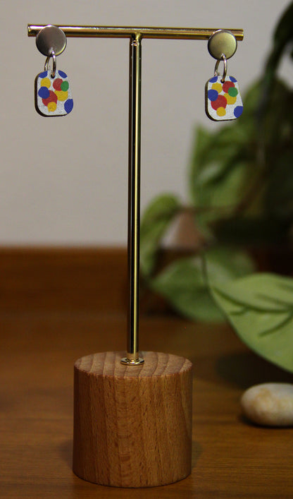 Blue, Yellow and Red Bubbles Small Rectangular Earrings