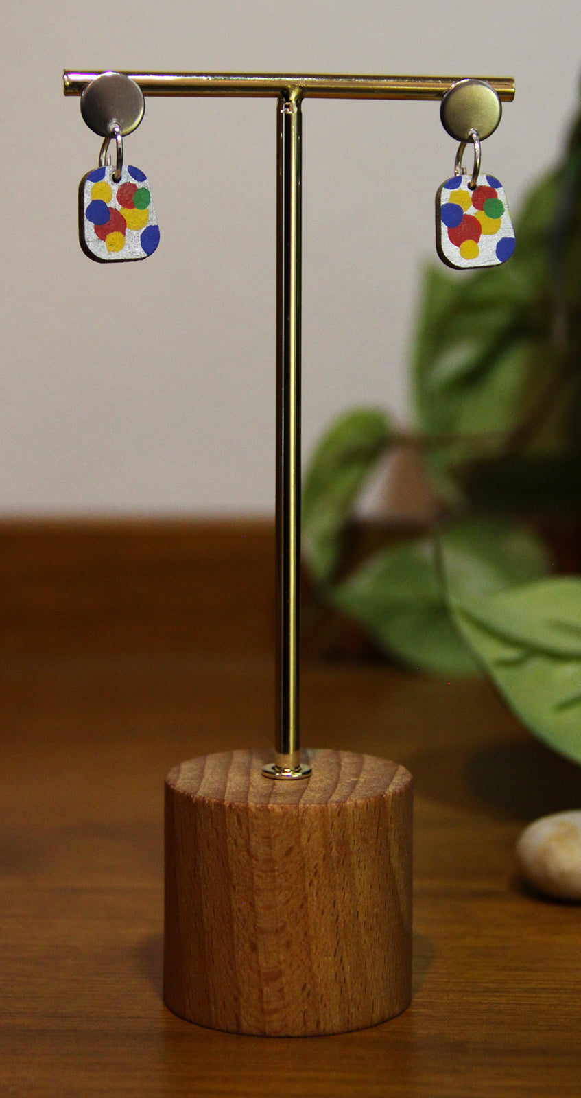 Blue, Yellow and Red Bubbles Small Rectangular Earrings