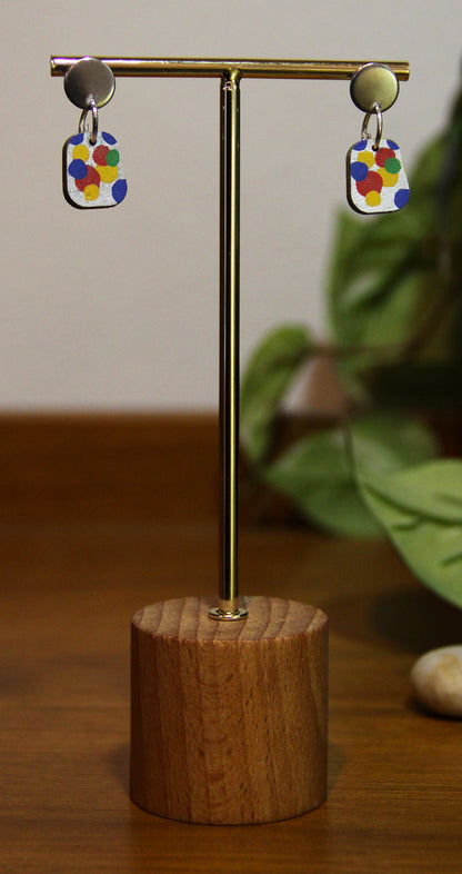 Blue, Yellow and Red Bubbles Small Rectangular Earrings