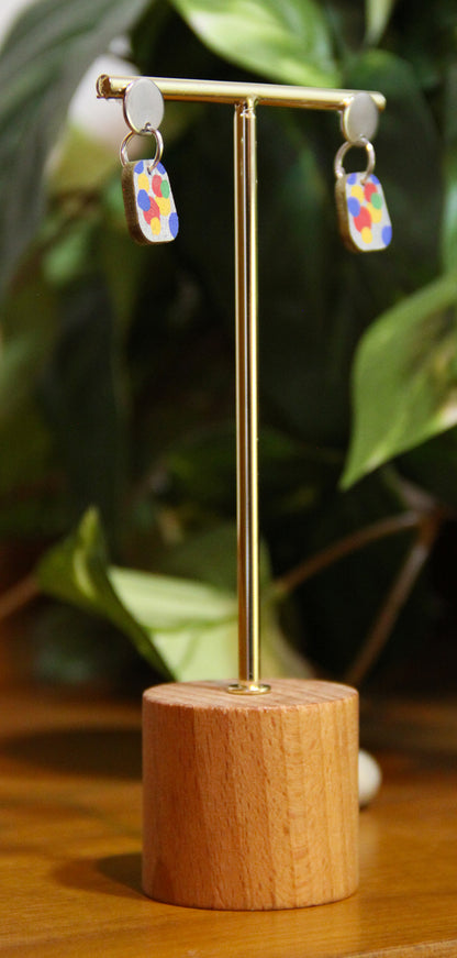 Blue, Yellow and Red Bubbles Small Rectangular Earrings