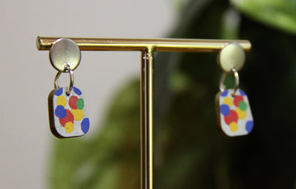 Blue, Yellow and Red Bubbles Small Rectangular Earrings