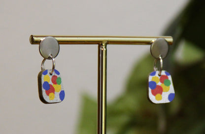 Blue, Yellow and Red Bubbles Small Rectangular Earrings