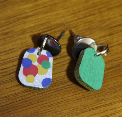 Blue, Yellow and Red Bubbles Small Rectangular Earrings