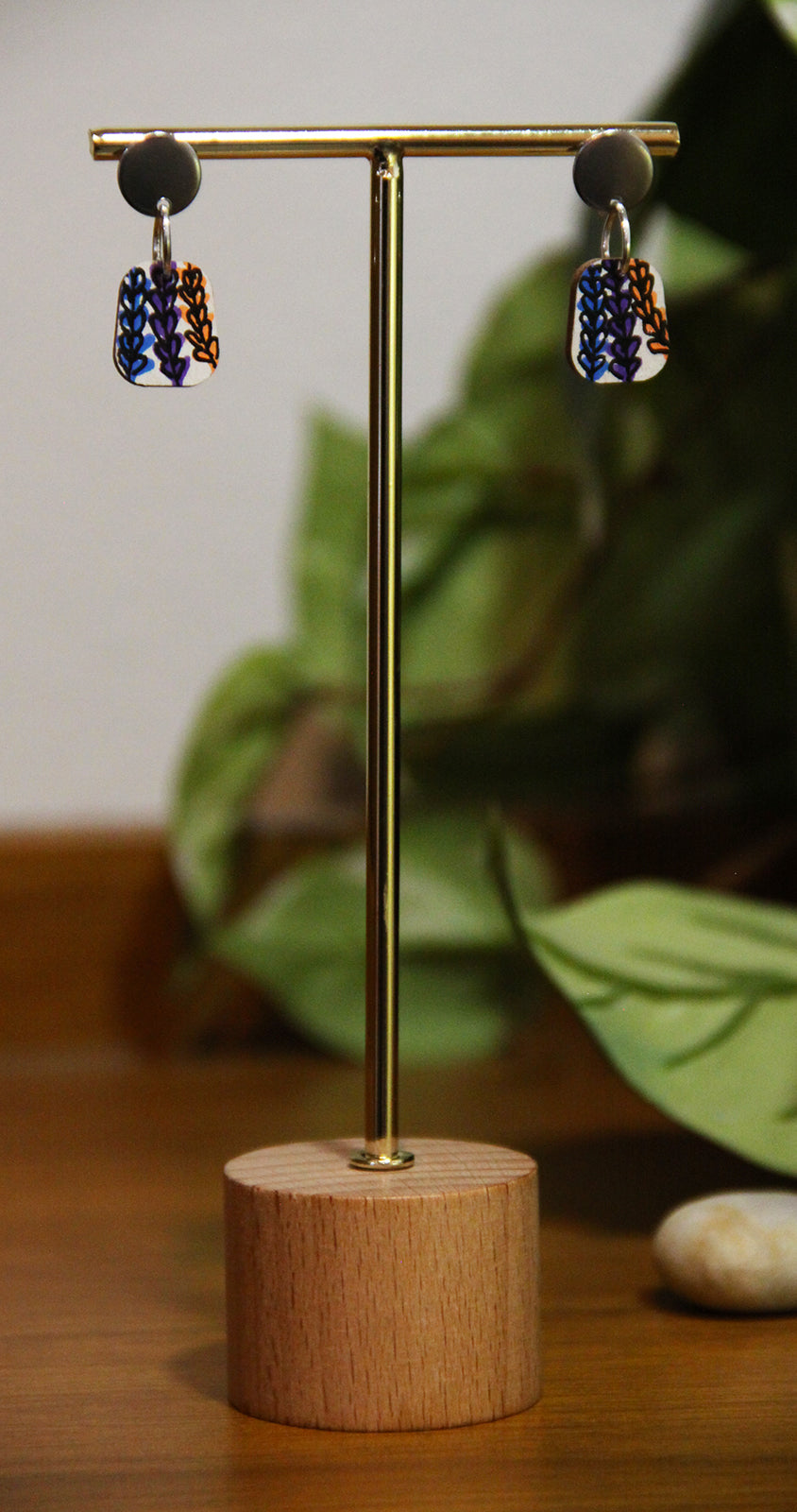 Blue, Purple and Orange Floral Small Rectangular Earrings