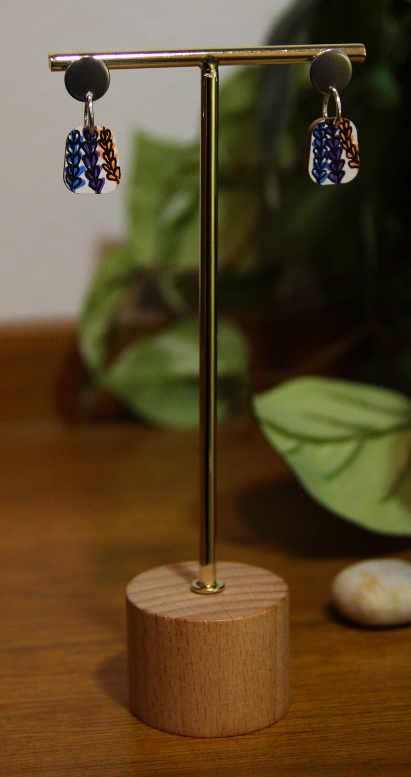 Blue, Purple and Orange Floral Small Rectangular Earrings