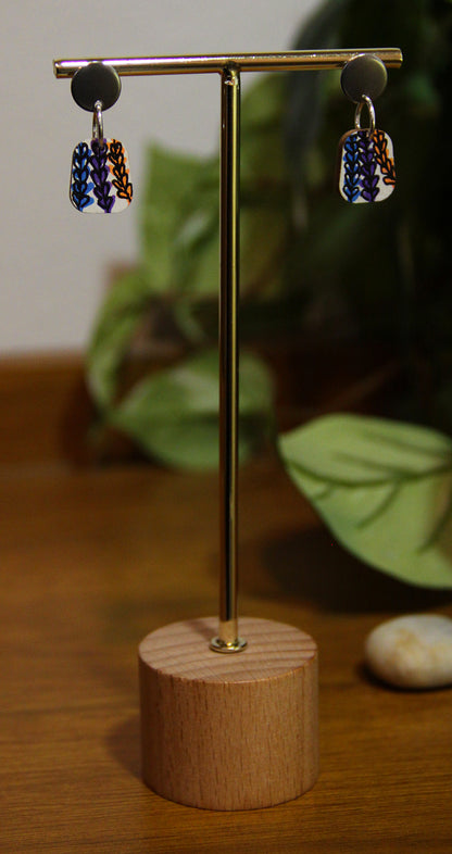 Blue, Purple and Orange Floral Small Rectangular Earrings