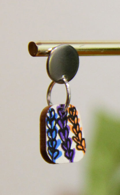 Blue, Purple and Orange Floral Small Rectangular Earrings