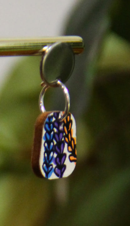 Blue, Purple and Orange Floral Small Rectangular Earrings