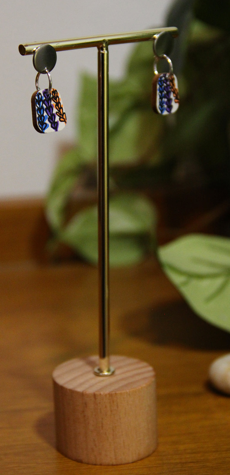 Blue, Purple and Orange Floral Small Rectangular Earrings