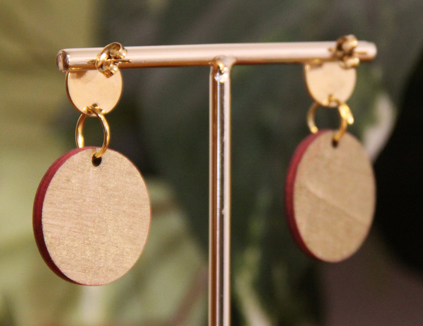Teal with Red Pom-Pom Circular Earrings