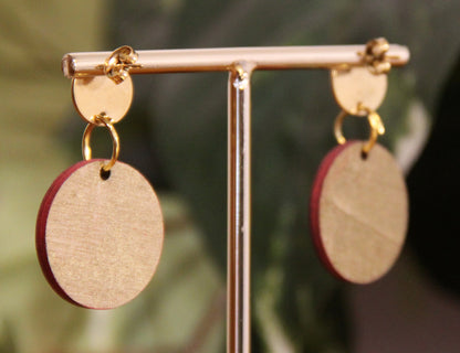 Teal with Red Pom-Pom Circular Earrings