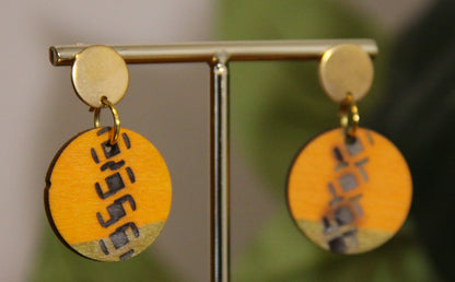 Yellow and Gold Burnt Geometric Circular Earrings