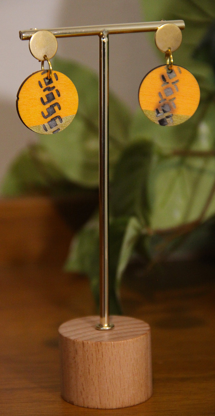Yellow and Gold Burnt Geometric Circular Earrings