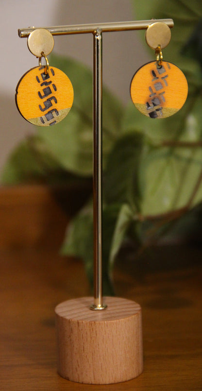 Yellow and Gold Burnt Geometric Circular Earrings