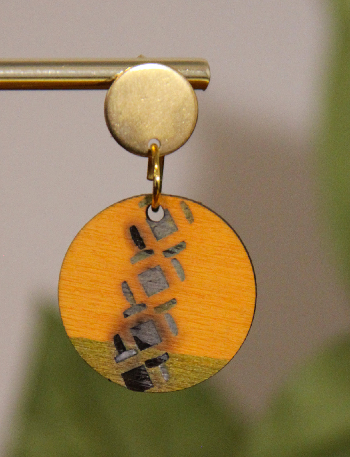 Yellow and Gold Burnt Geometric Circular Earrings