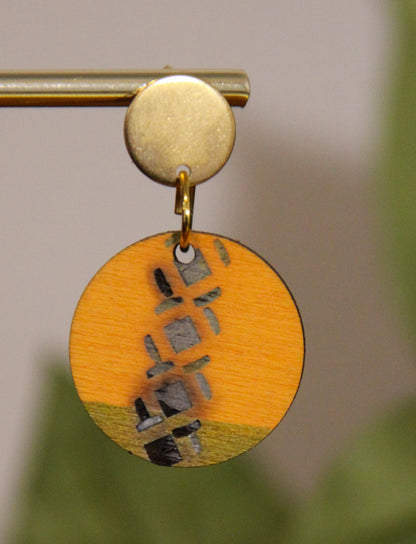 Yellow and Gold Burnt Geometric Circular Earrings