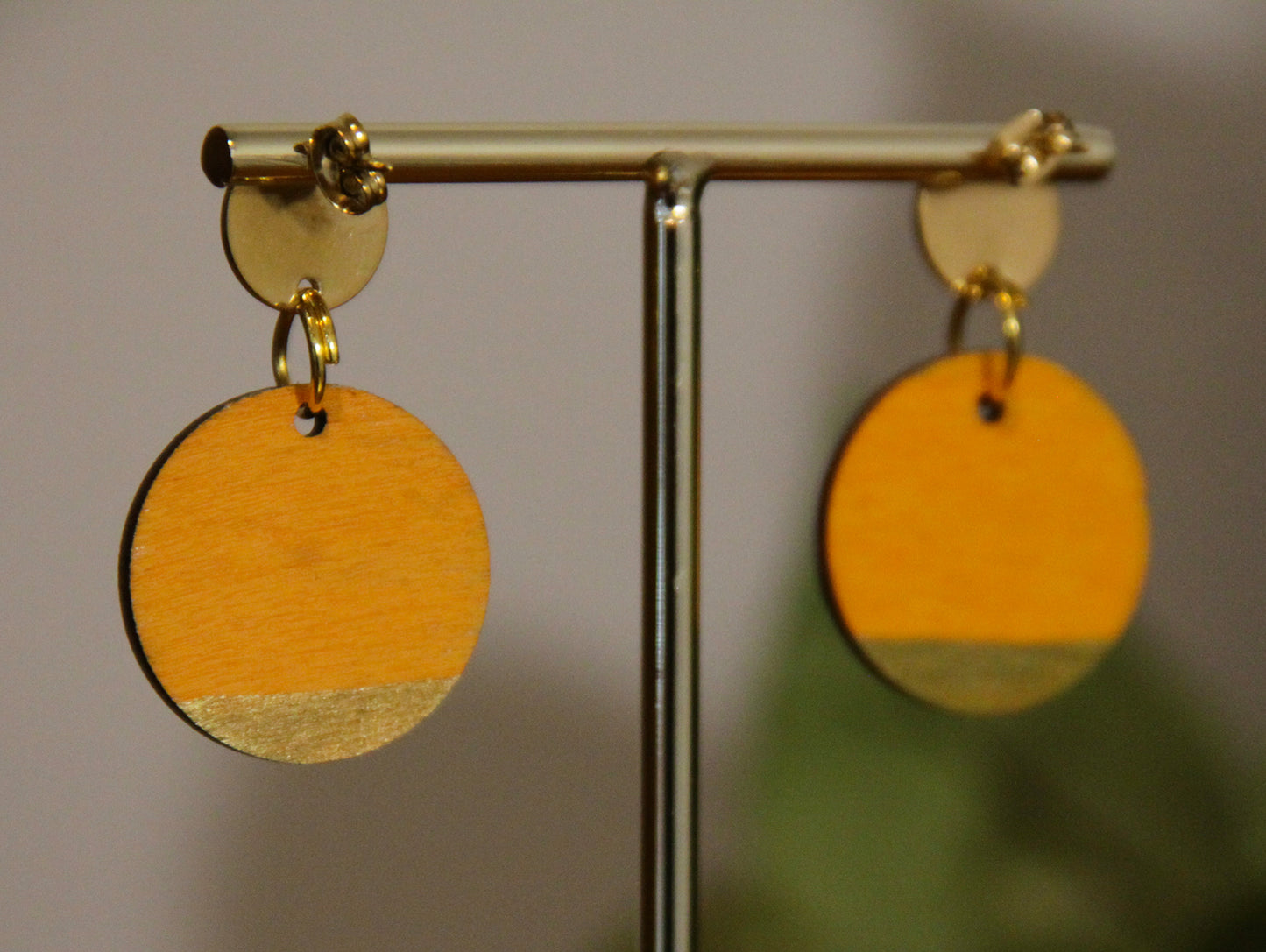 Yellow and Gold Burnt Geometric Circular Earrings