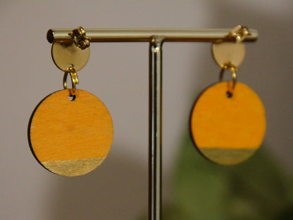 Yellow and Gold Burnt Geometric Circular Earrings