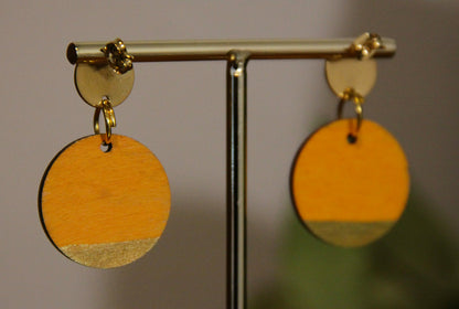 Yellow and Gold Burnt Geometric Circular Earrings