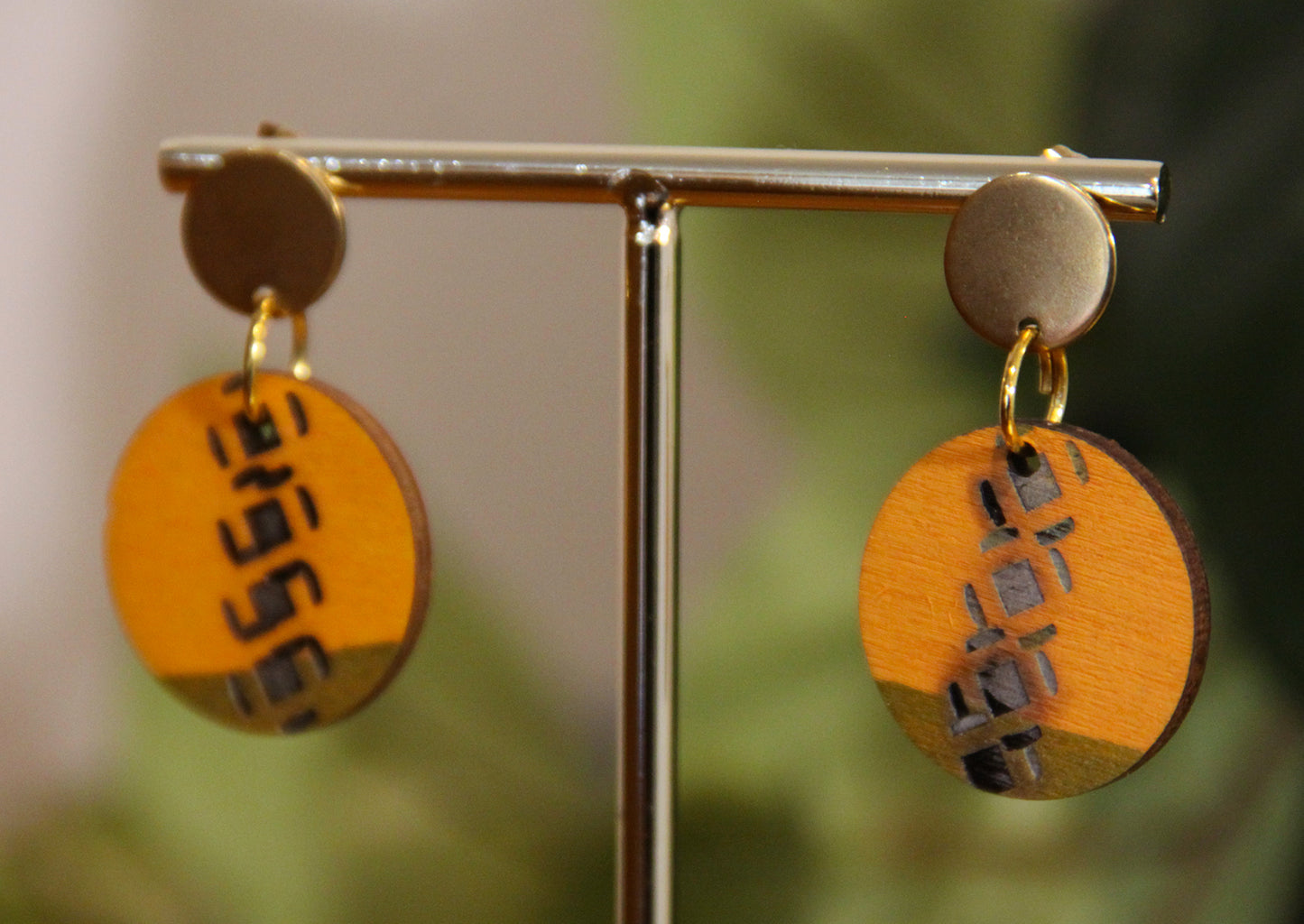 Yellow and Gold Burnt Geometric Circular Earrings