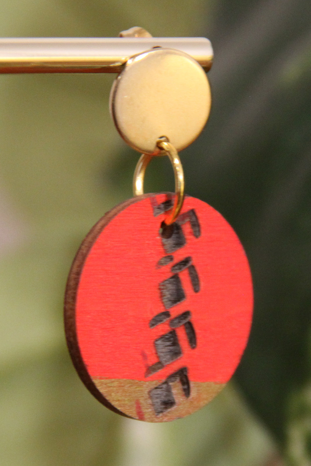Red and Gold Burnt Geometric Circular Earrings
