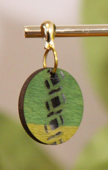 Green and Gold Burnt Geometric Circular Earrings