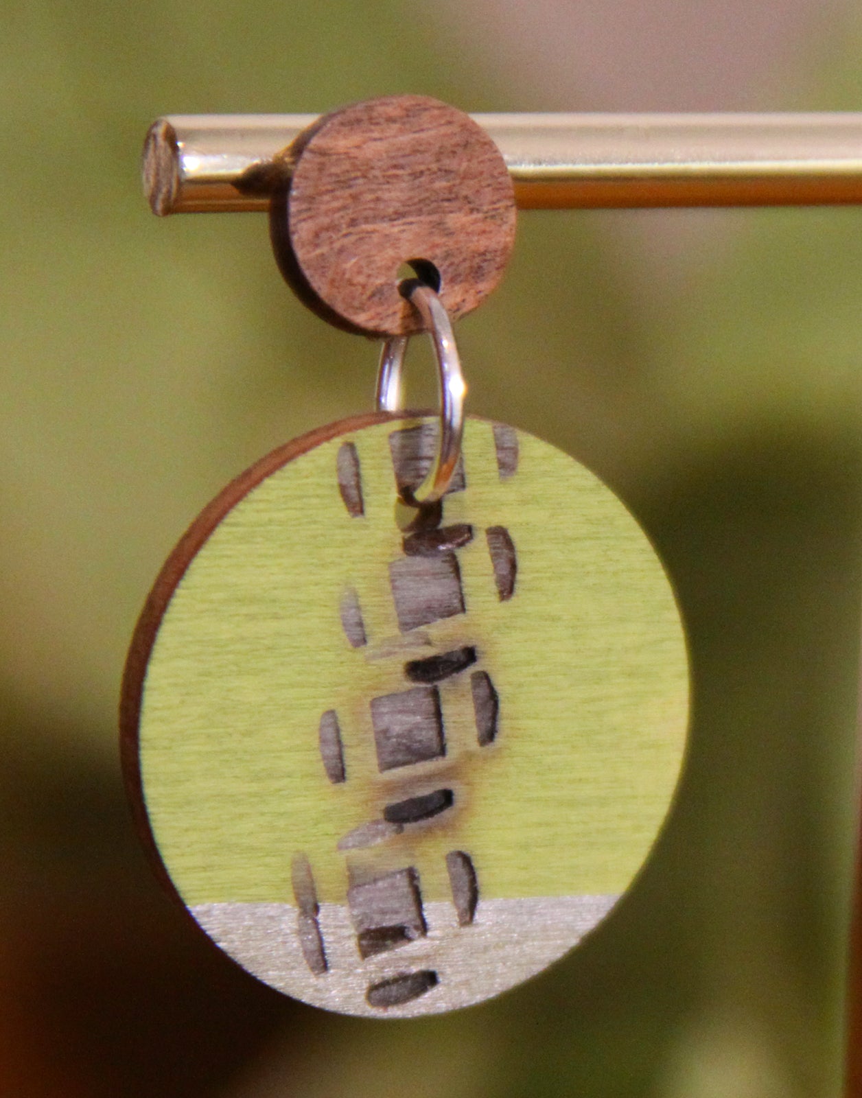 Lime Green and Silver Burnt Geometric Circular Earrings