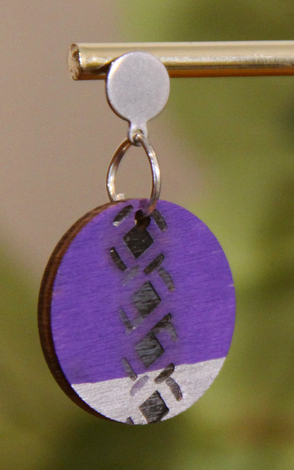 Purple and Silver Burnt Geometric Circular Earrings
