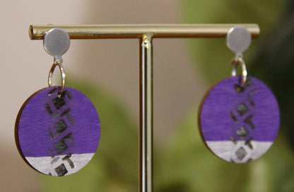 Purple and Silver Burnt Geometric Circular Earrings