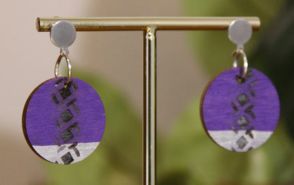 Purple and Silver Burnt Geometric Circular Earrings