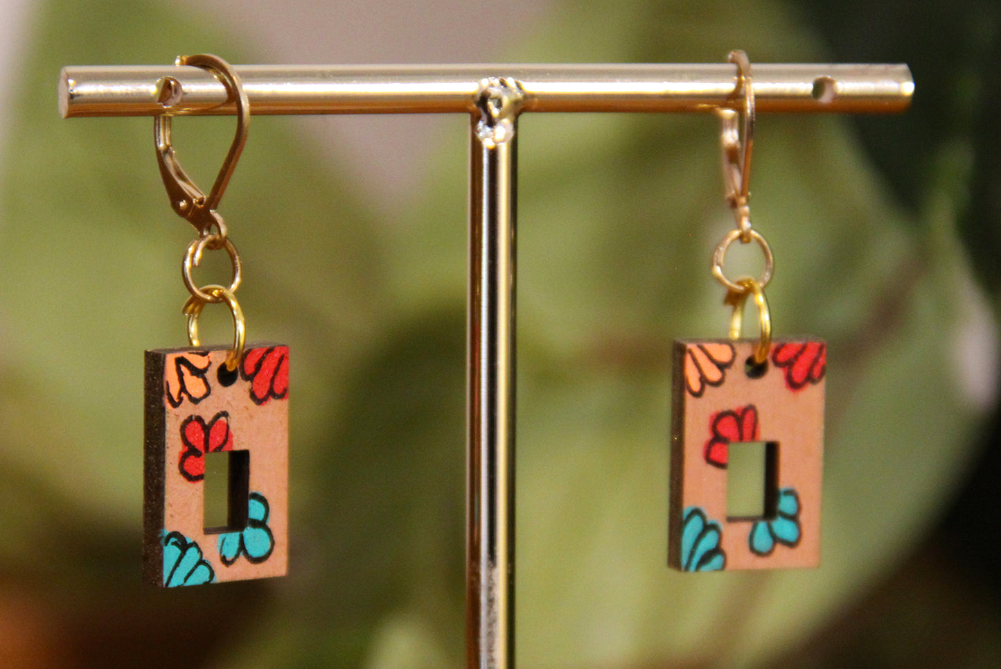 Small Floral Squarish Rectangular Earrings