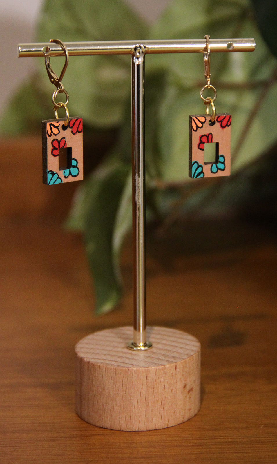 Small Floral Squarish Rectangular Earrings