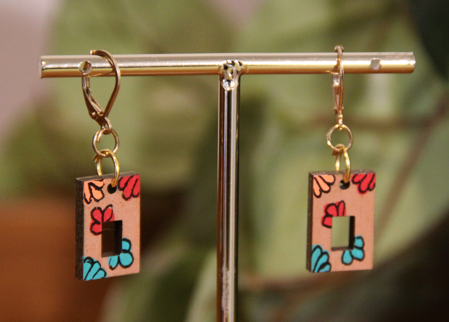 Small Floral Squarish Rectangular Earrings