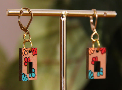 Small Floral Squarish Rectangular Earrings