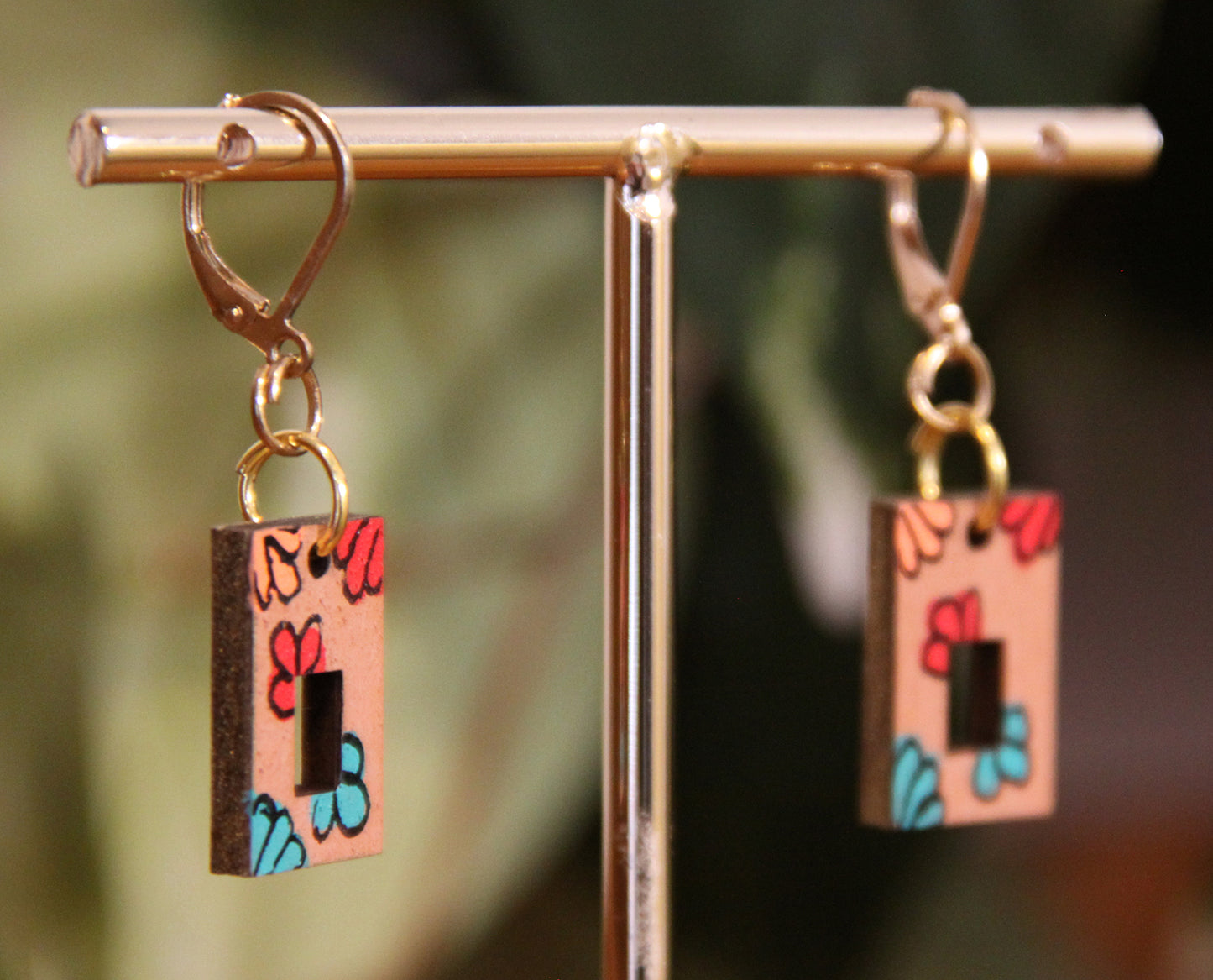 Small Floral Squarish Rectangular Earrings