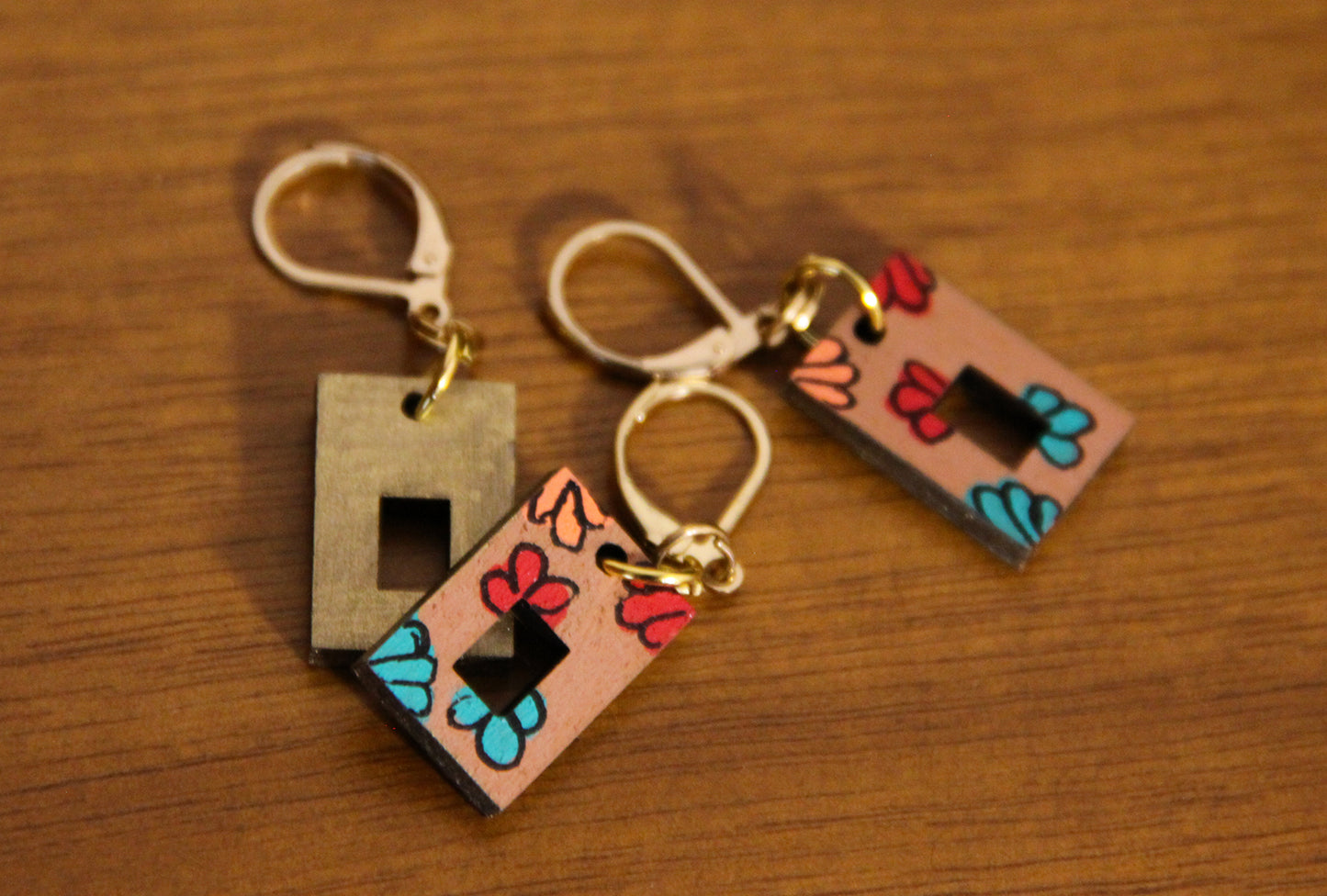 Small Floral Squarish Rectangular Earrings