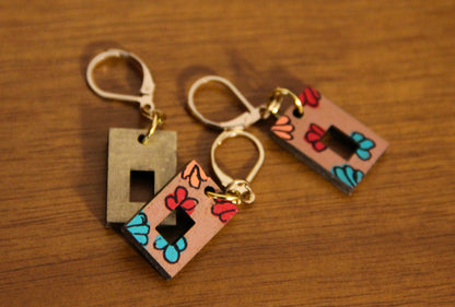 Small Floral Squarish Rectangular Earrings