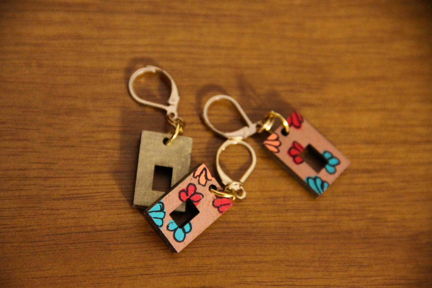 Small Floral Squarish Rectangular Earrings