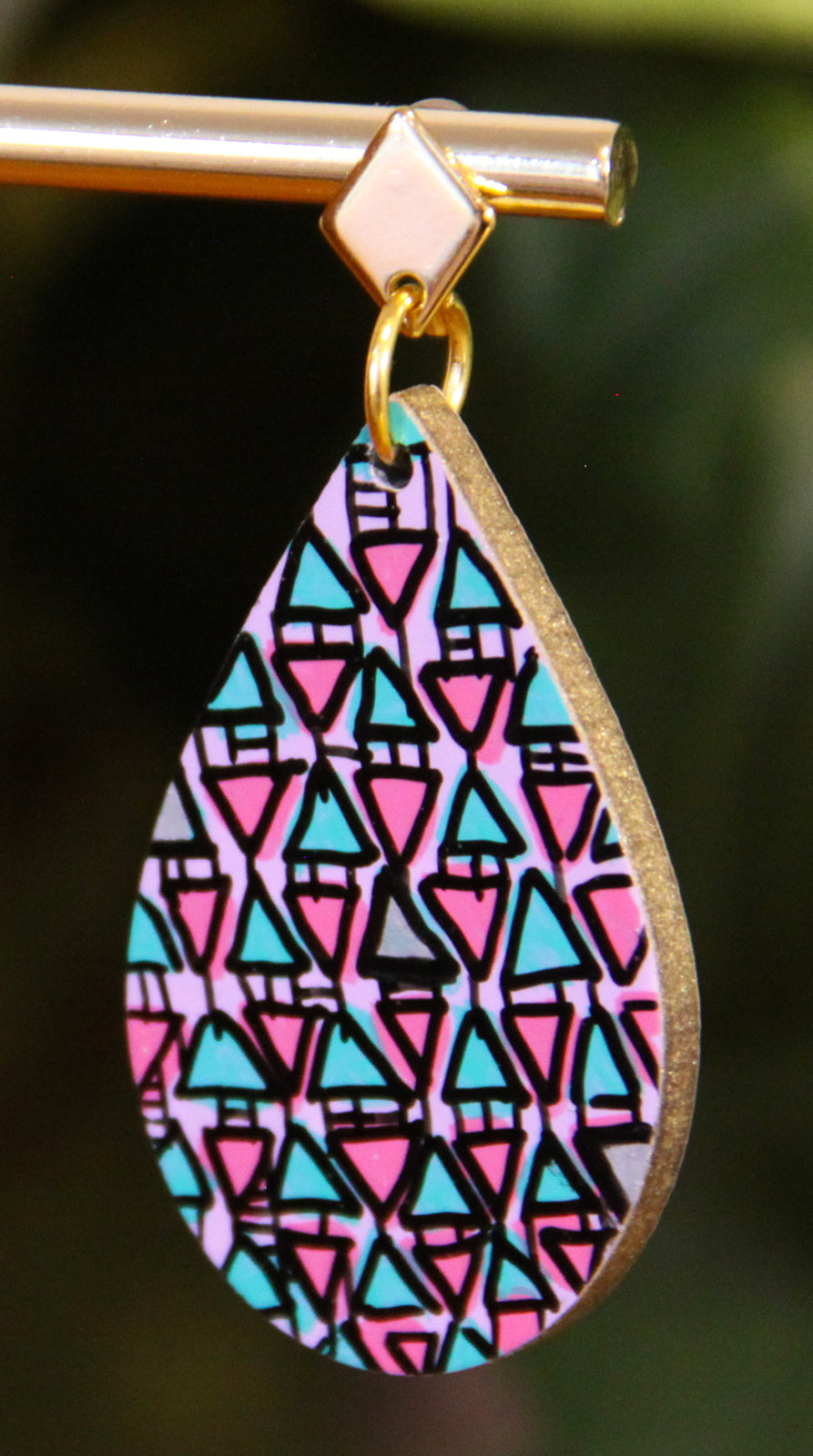 Lilac, Pink and Cyan Geometrical Design Small Teardrop Earrings