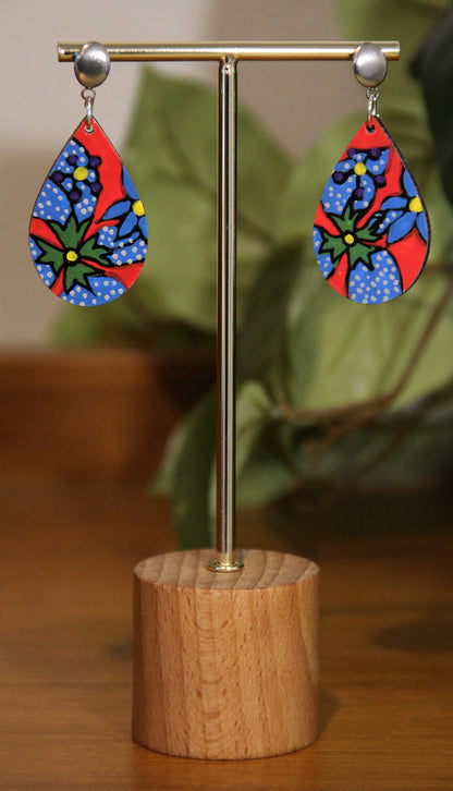 Red and Blue Floral Design Small Teardrop Earrings