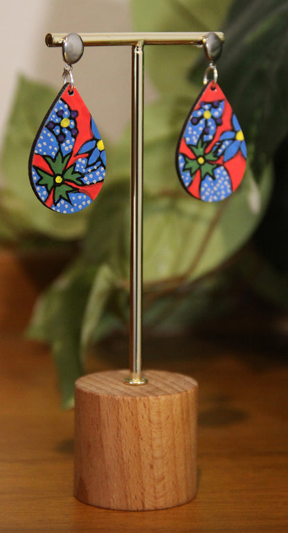 Red and Blue Floral Design Small Teardrop Earrings