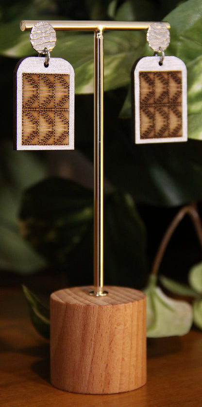 Burnt Wood Silver Rectangular Earrings